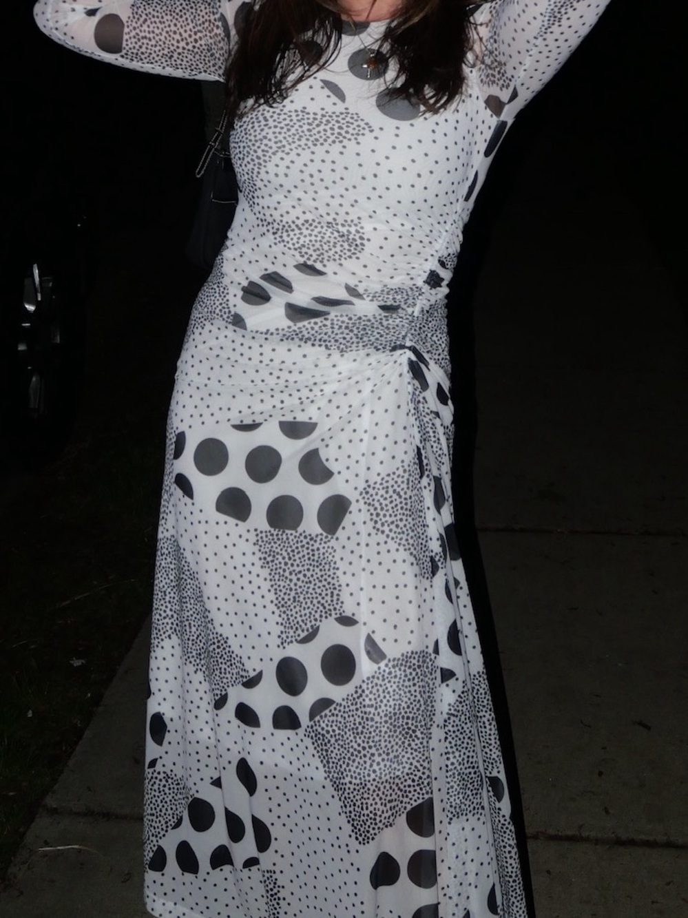 Anthropologie Black and White Long Sleeve Polka Dot Maxi Dress - Picture 2 of 5